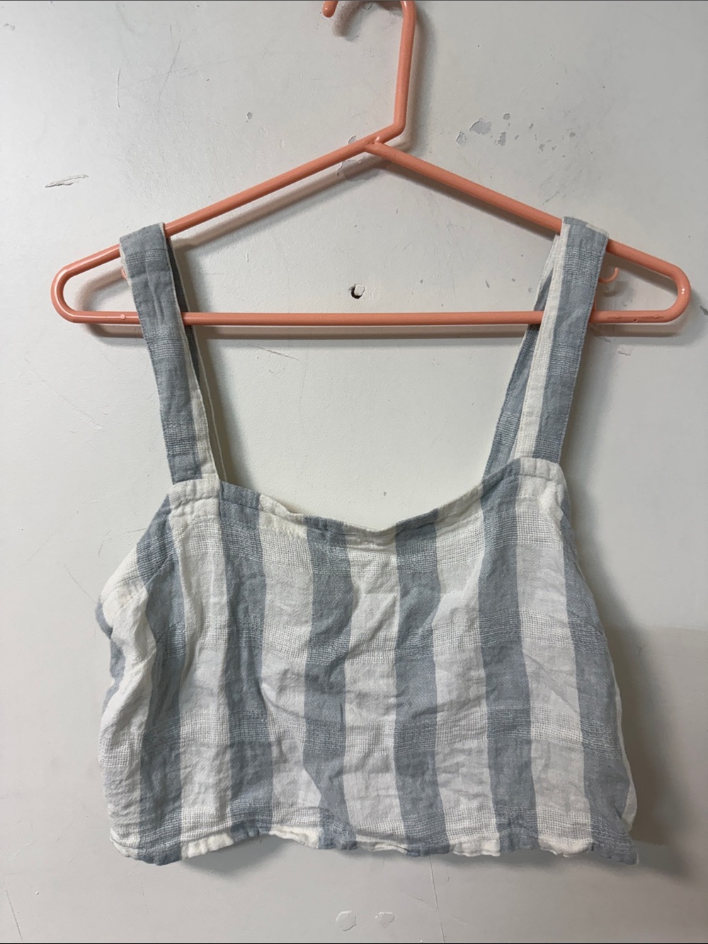 Madewell Blue and White Striped Linen-Blend Crop Tank